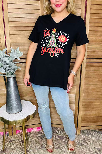 "It's the season" Christmas tree black short sleeve women t-shirt XCH15760