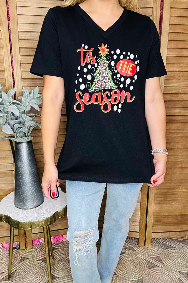 "It's the season" Christmas tree black short sleeve women t-shirt XCH15760