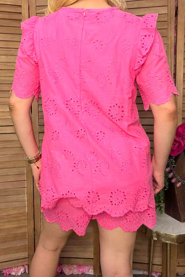 Western eyelet embroidery pink women's boutique set Southern Stitch XCH16195
