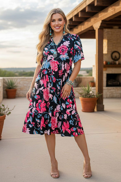 Western women's boutique dress floral print w/short sleeves Southern Stitch XCH16199