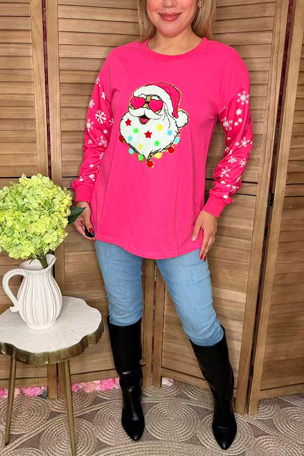 Glitter Christmas santa snowflake prints long sleeve women sweatshirts XCH16592