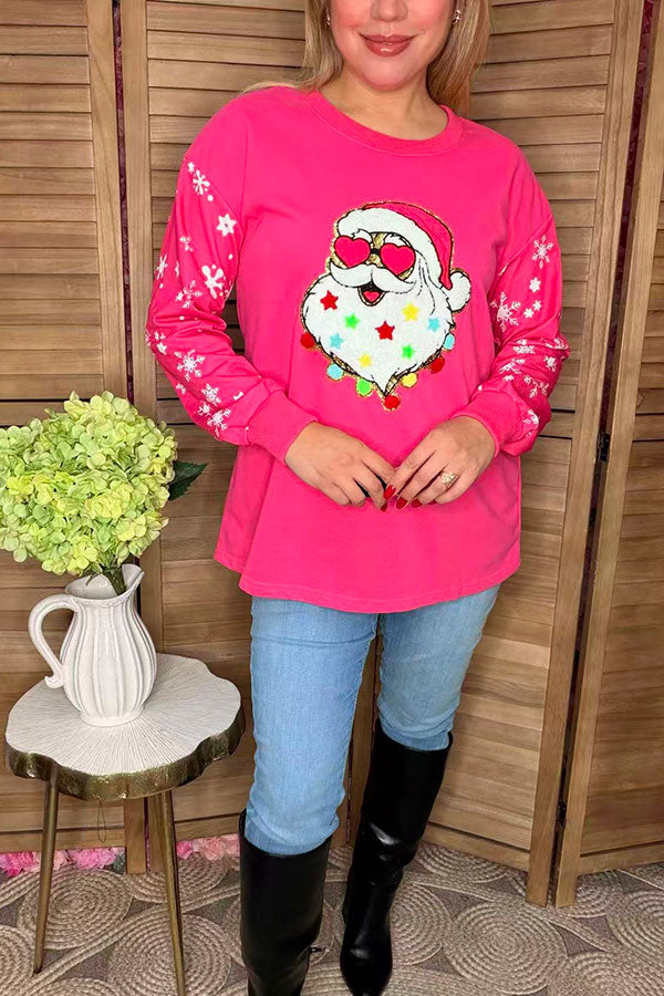 Glitter Christmas santa snowflake prints long sleeve women sweatshirts XCH16592