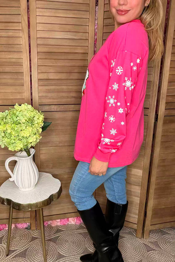 Glitter Christmas santa snowflake prints long sleeve women sweatshirts XCH16592