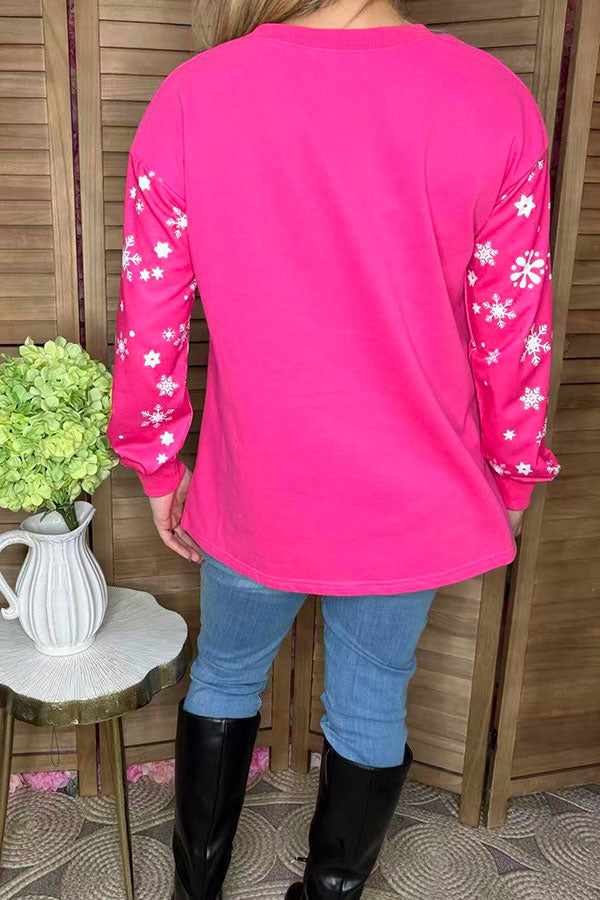 Glitter Christmas santa snowflake prints long sleeve women sweatshirts XCH16592