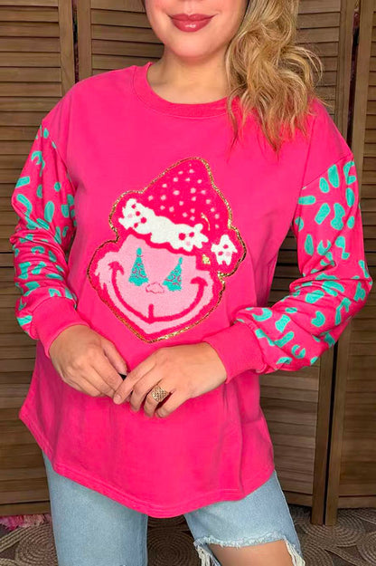 Glitter Christmas patch pink long sleeve women sweatshirts XCH16600