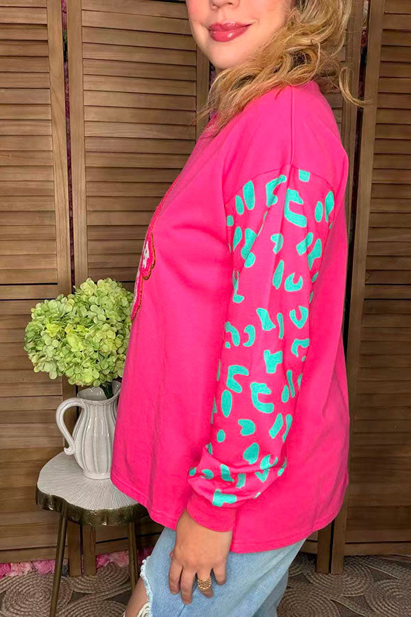 Glitter Christmas patch pink long sleeve women sweatshirts XCH16600