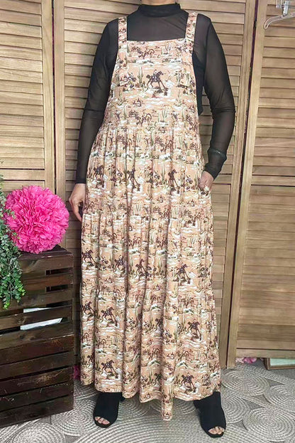 Southern Stitch Western cowboy printed tiered maxi overall women dress XCH17016