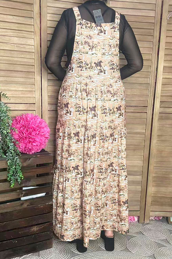 Southern Stitch Western cowboy printed tiered maxi overall women dress XCH17016