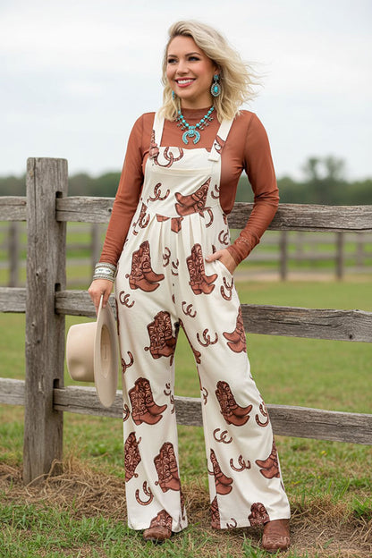 Southern Stitch Western print wide leg women overalls jumpsuit XCH17019