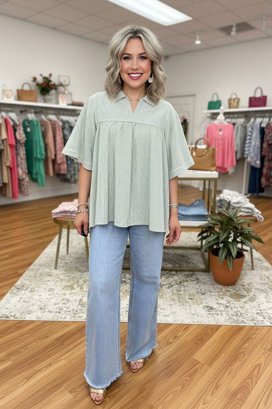 Trendy bubble crinkle stripe women's boutique top Southern Stitch XCH17031