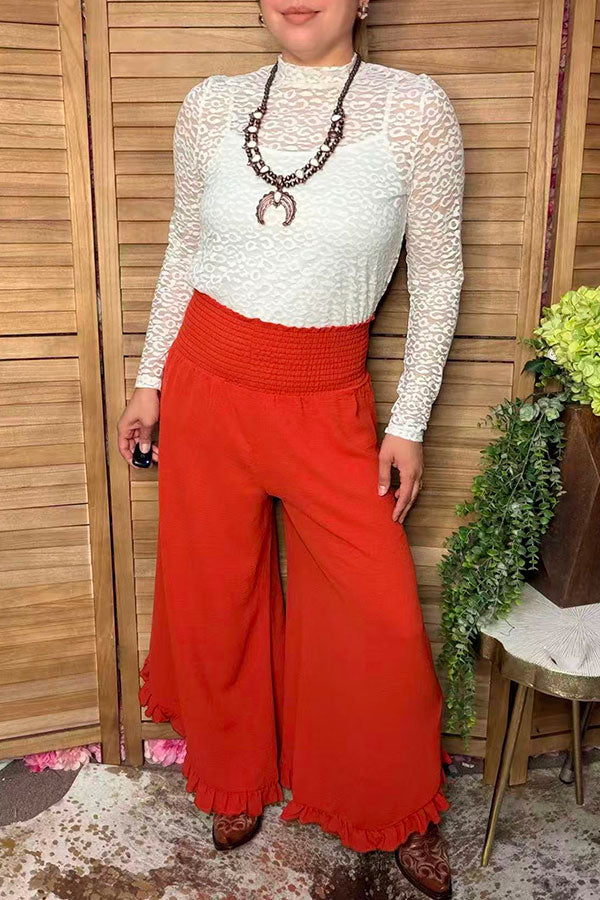 Western orange ruffled wide leg women's boutique pant Southern Stitch XCH17032