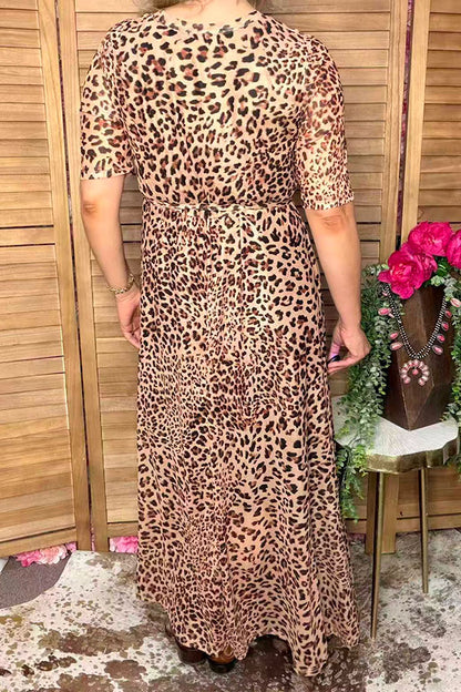 Western leopard chic mesh maxi women boutique dress Southern Stitch XCH17038