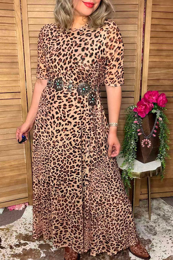 Western leopard chic mesh maxi women boutique dress Southern Stitch XCH17038