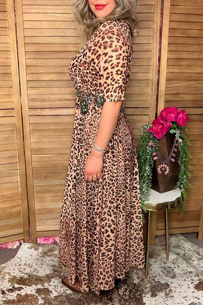 Western leopard chic mesh maxi women boutique dress Southern Stitch XCH17038
