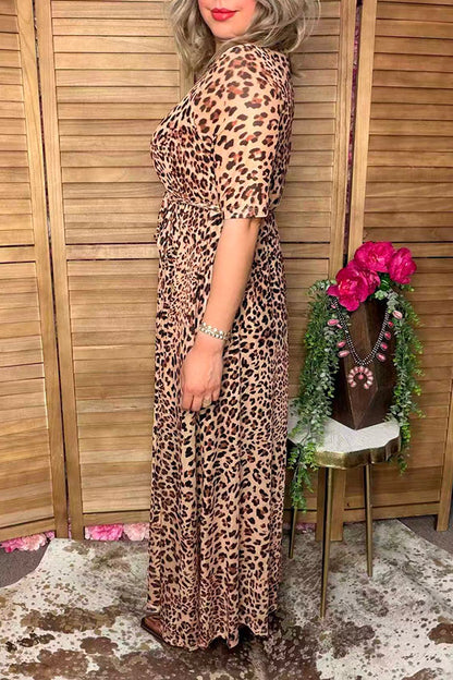 Western leopard chic mesh maxi women boutique dress Southern Stitch XCH17038