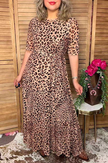 Western leopard chic mesh maxi women boutique dress Southern Stitch XCH17038