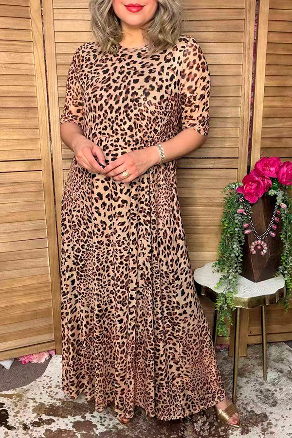 Western leopard chic mesh maxi women boutique dress Southern Stitch XCH17038
