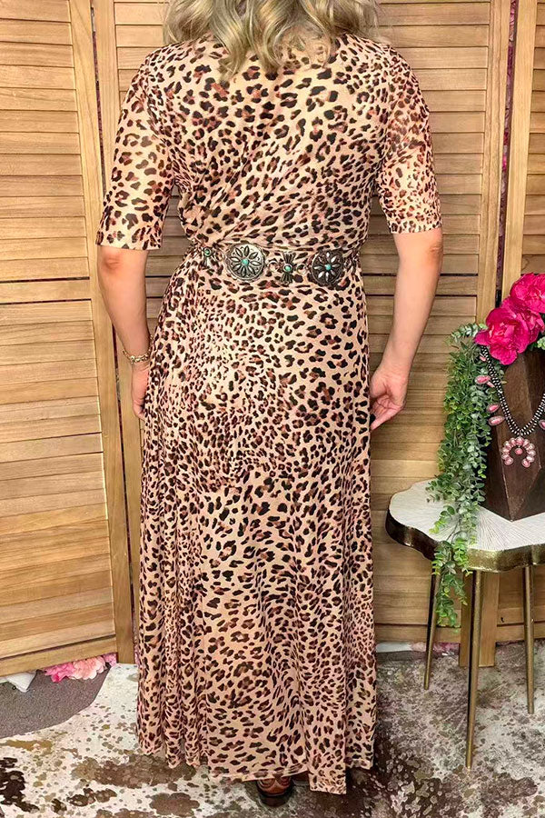 Western leopard chic mesh maxi women boutique dress Southern Stitch XCH17038