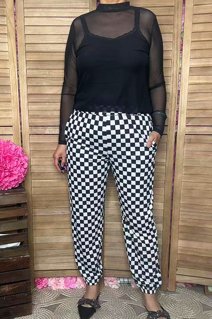 Southern Stitch Black white checkered loose women's pants XCH17045