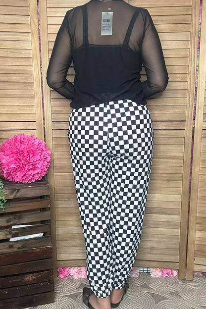 Southern Stitch Black white checkered loose women's pants XCH17045