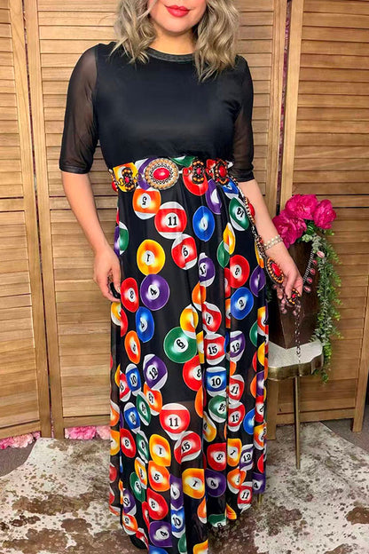 Western black & billiard balls print mesh maxi women boutique dress Southern Stitch XCH17104