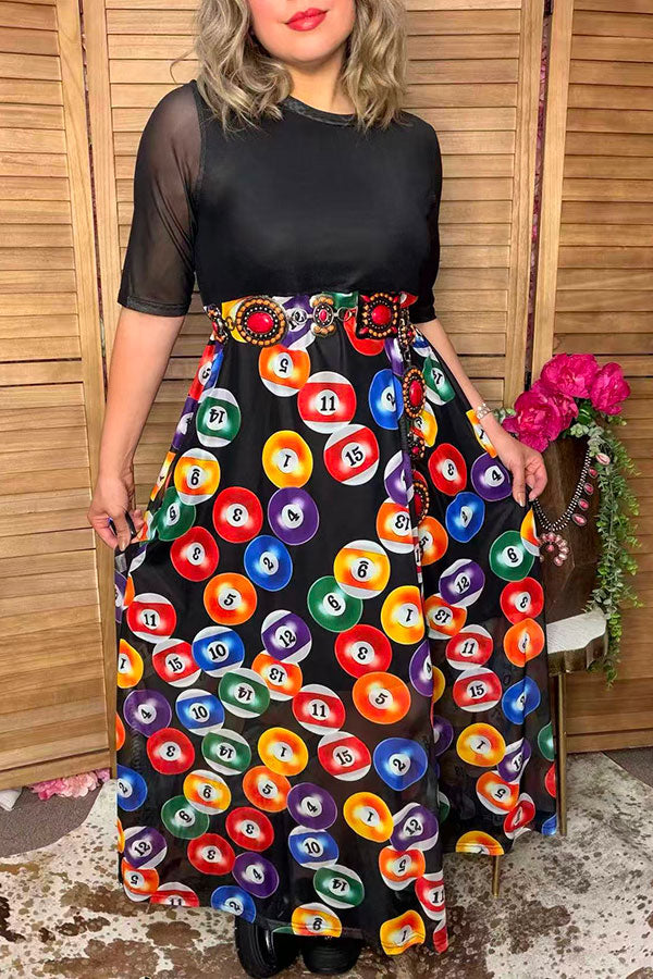 Western black & billiard balls print mesh maxi women boutique dress Southern Stitch XCH17104