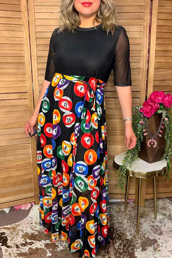 Western black & billiard balls print mesh maxi women boutique dress Southern Stitch XCH17104