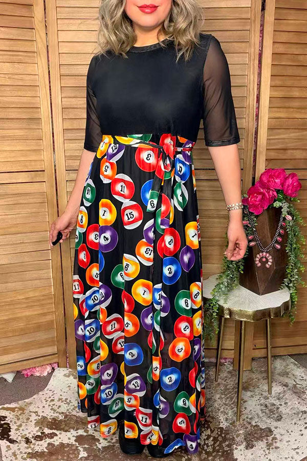 Western black & billiard balls print mesh maxi women boutique dress Southern Stitch XCH17104