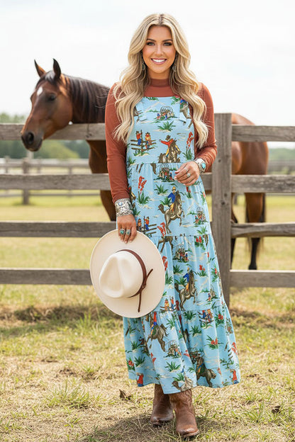 Western cowboy turquoise boutique women's overall maxi dress Southern Stitch XCH17197