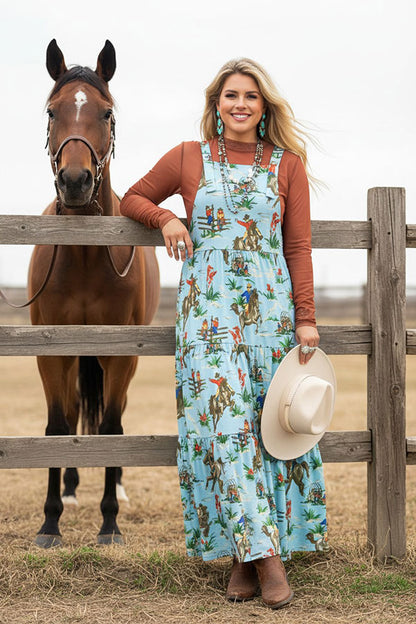 Western cowboy turquoise boutique women's overall maxi dress Southern Stitch XCH17197