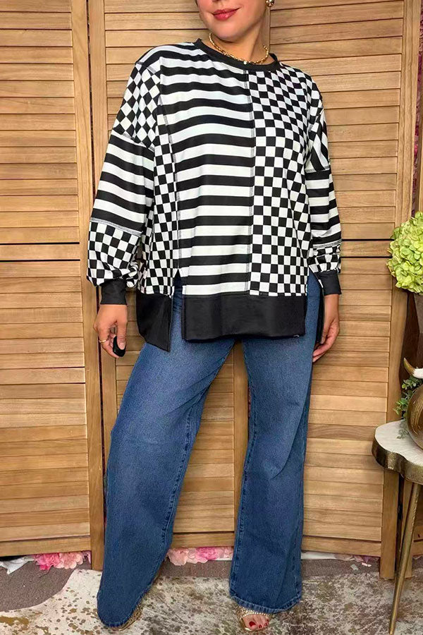 Trendy patchwork checkered & stripes women's boutique top Southern Stitch XCH17288