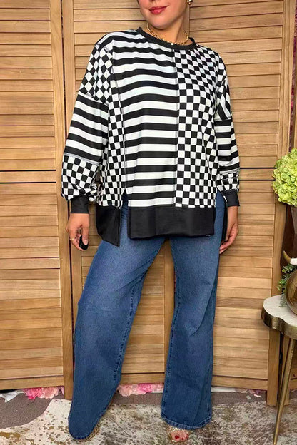 Trendy patchwork checkered & stripes women's boutique top Southern Stitch XCH17288