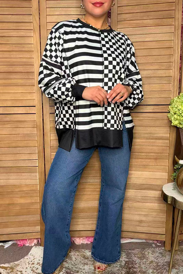 Trendy patchwork checkered & stripes women's boutique top Southern Stitch XCH17288