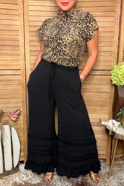 Western black tiered ruffles wide leg women's boutique pant Southern Stitch XCH17321