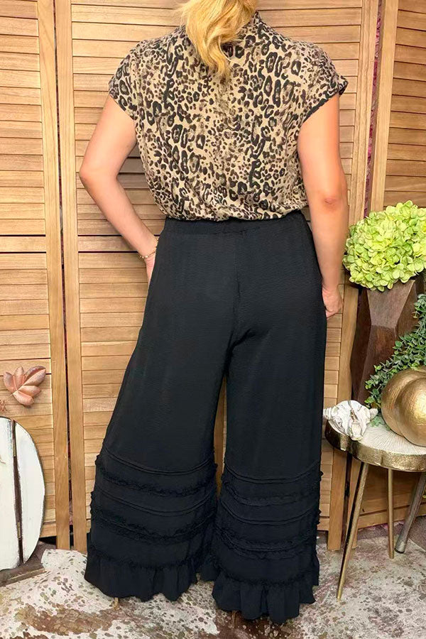 Western black tiered ruffles wide leg women's boutique pant Southern Stitch XCH17321