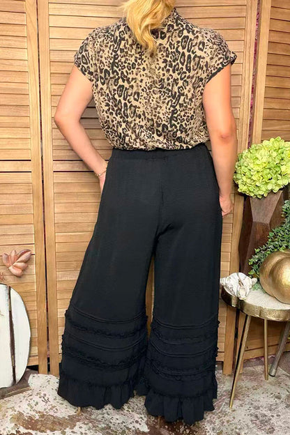 Western black tiered ruffles wide leg women's boutique pant Southern Stitch XCH17321