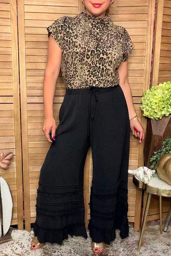 Western black tiered ruffles wide leg women's boutique pant Southern Stitch XCH17321