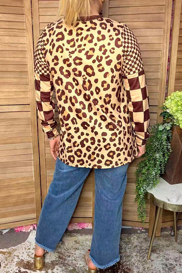 Western leopard & checkered patchwork women's boutique top Southern Stitch XCH17335