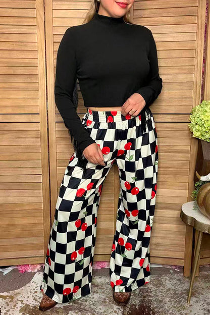 Western checkered & cherry wide leg women's boutique pant Southern Stitch XCH17347