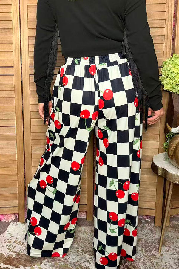 Western checkered & cherry wide leg women's boutique pant Southern Stitch XCH17347