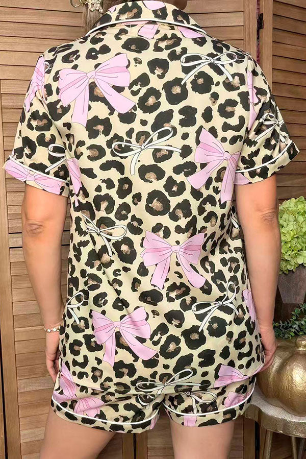 Western Mom and me leoaprd & pink bows women's boutique set XCH17361