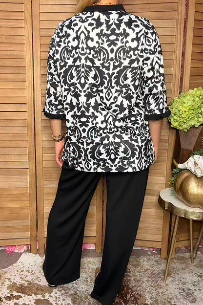 Western black floral print 3/4 sleeve women's boutique top Southern Stitch XCH17381