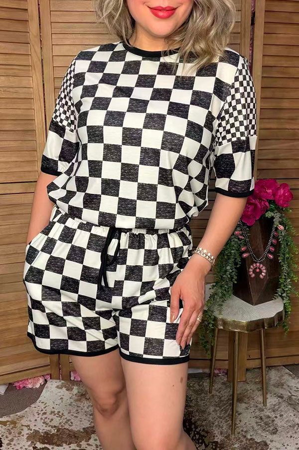 Western checkered top & shorts women's boutique set Southern Stitch XCH17405
