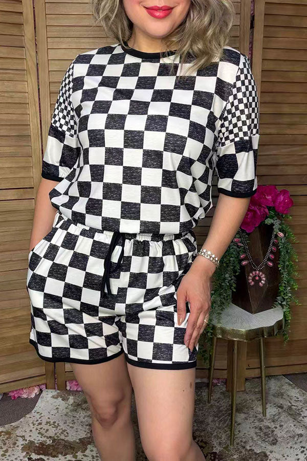 Western checkered top & shorts women's boutique set Southern Stitch XCH17405