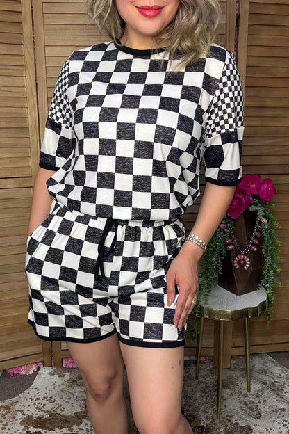Western checkered top & shorts women's boutique set Southern Stitch XCH17405