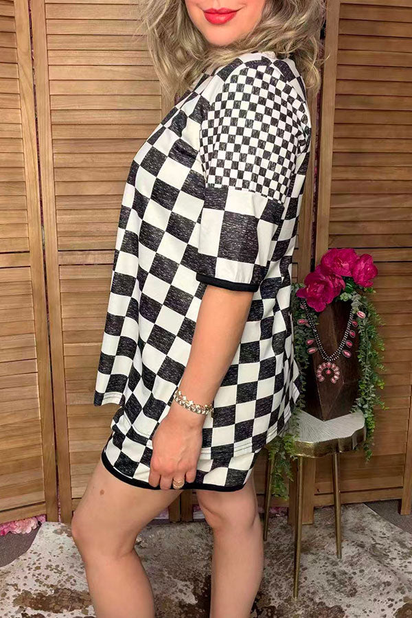 Western checkered top & shorts women's boutique set Southern Stitch XCH17405