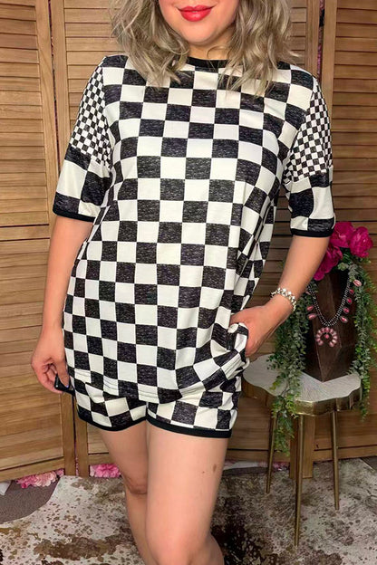 Western checkered top & shorts women's boutique set Southern Stitch XCH17405