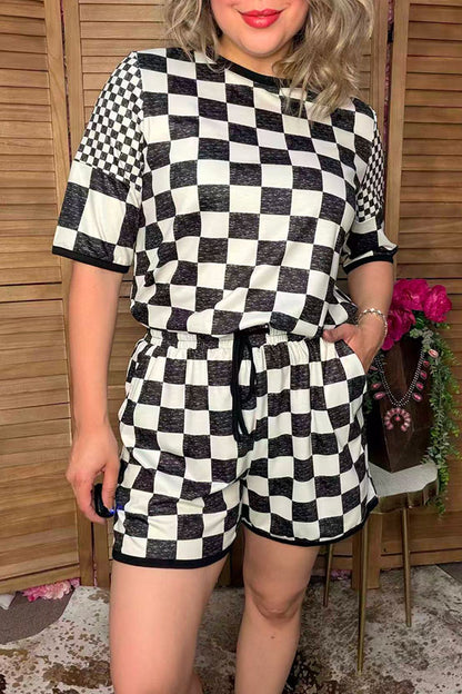 Western checkered top & shorts women's boutique set Southern Stitch XCH17405