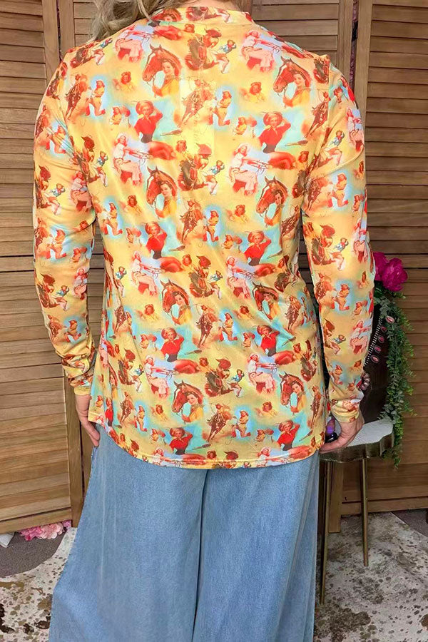 Western cowgirls sheer long sleeve women's boutique top Southern Stitch XCH17408
