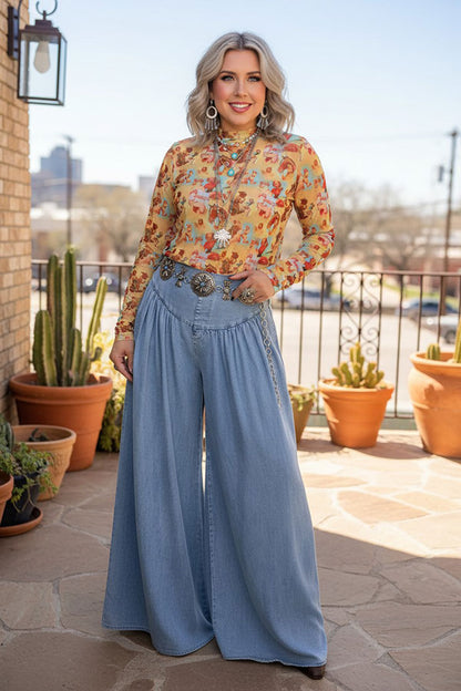 Western cowgirls sheer long sleeve women's boutique top Southern Stitch XCH17408